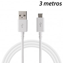 Cable de Carga y datos micro USB de 3 Metros, color Blanco