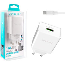 APOKIN® Cargador RApido Tipo C con Cable USB C - 3.1 Enchufe Potente de 18w Compatible Samsung Galaxy, Huawei,